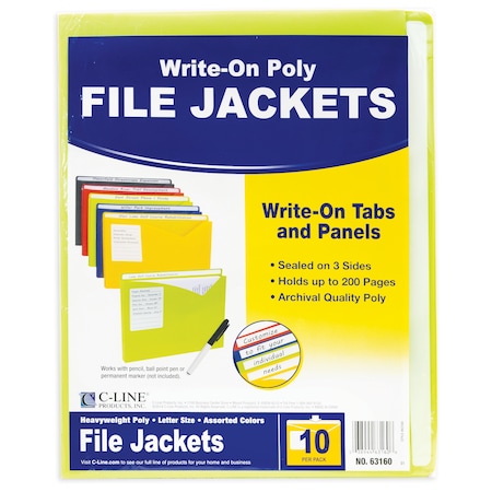 C-Line Products Write-On Poly File Jackets, Assorted, 11 x 8.5in, PK20 63160